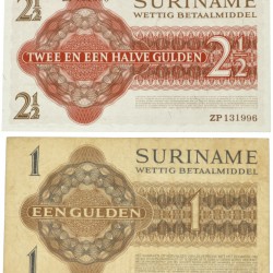 Suriname. 1 and 2½ gulden. Banknote. Type 1960-1967. - Very fine – UNC.