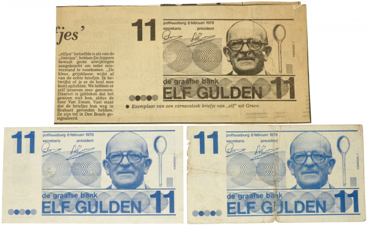 Nederland. 2x 11 gulden. Bankbiljet. Type 1978. - Very good – Extremely fine.