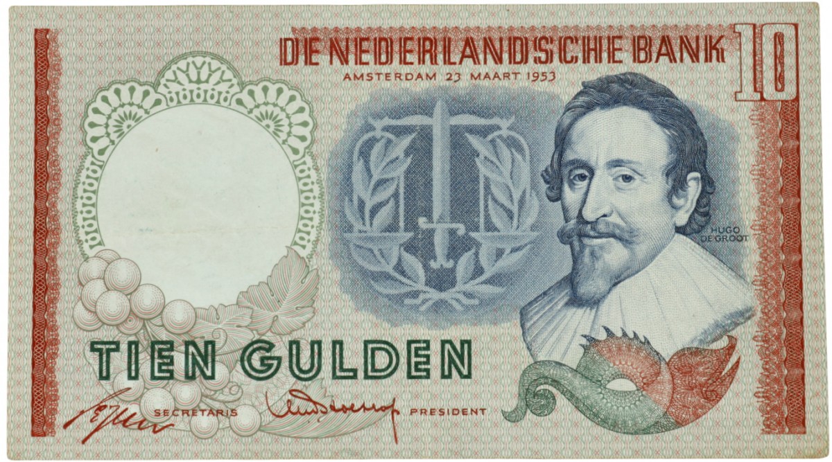 Nederland. 10 gulden. Bankbiljet. Type 1953. Type Hugo de Groot. - Zeer Fraai.