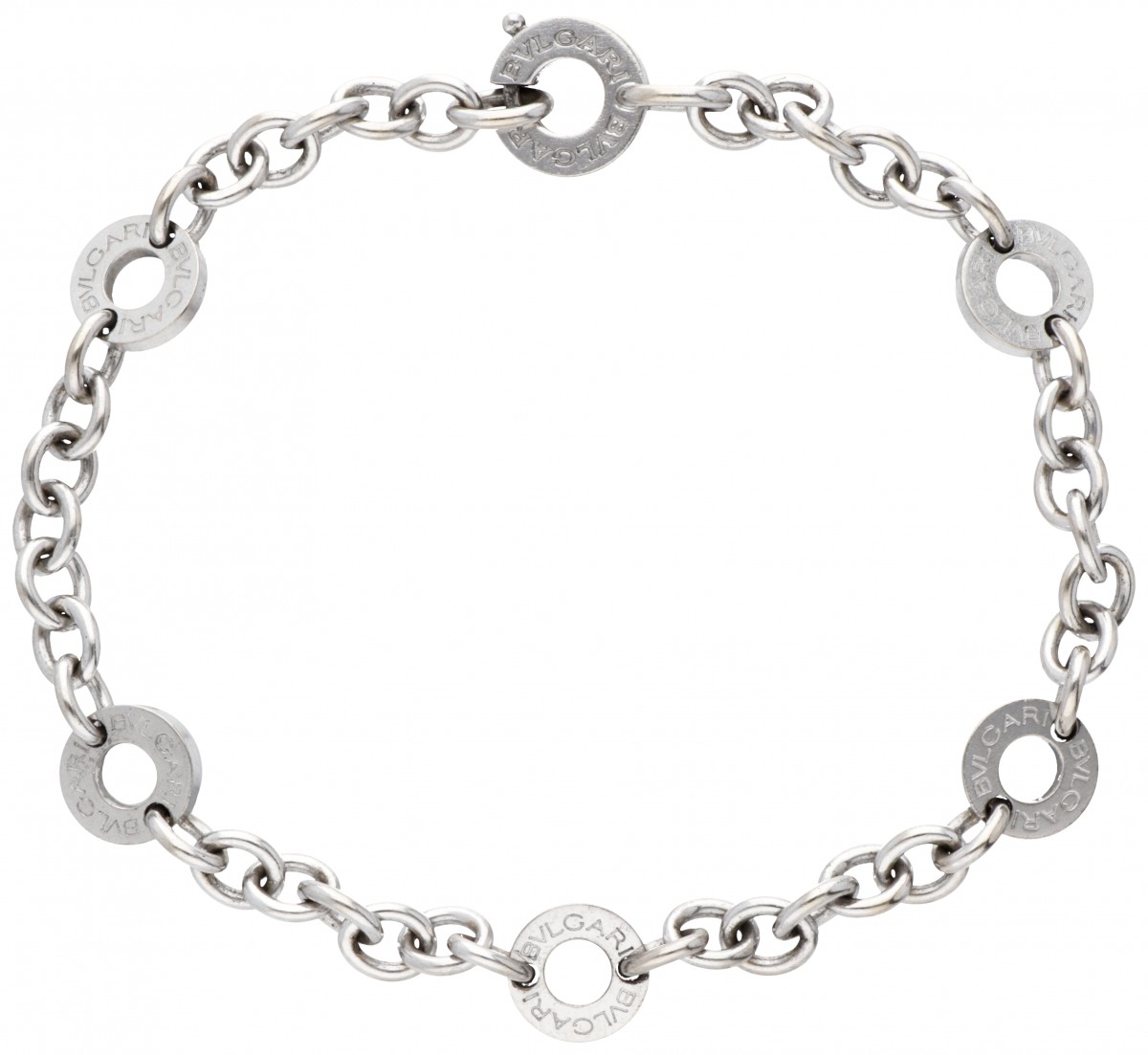 18 kt. Witgouden Bvlgari 'Charm' schakelarmband.