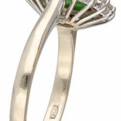 BWG 10 kt. Witgouden rozet ring bezet met ca. 0.48 ct. diamant en ca. 1.40 ct. smaragd.