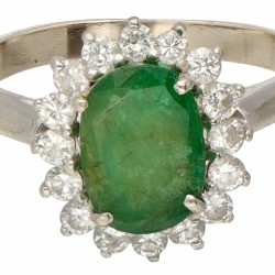 BWG 10 kt. Witgouden rozet ring bezet met ca. 0.48 ct. diamant en ca. 1.40 ct. smaragd.