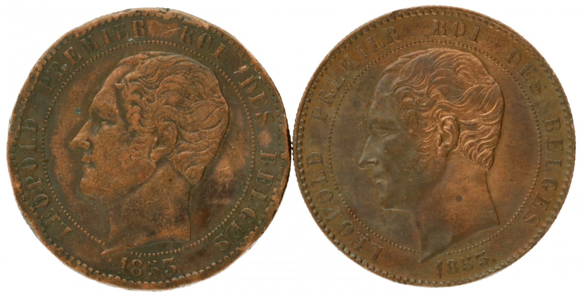 Belgium. Leopold I. Lot (2) 10 Centimes. 1853.