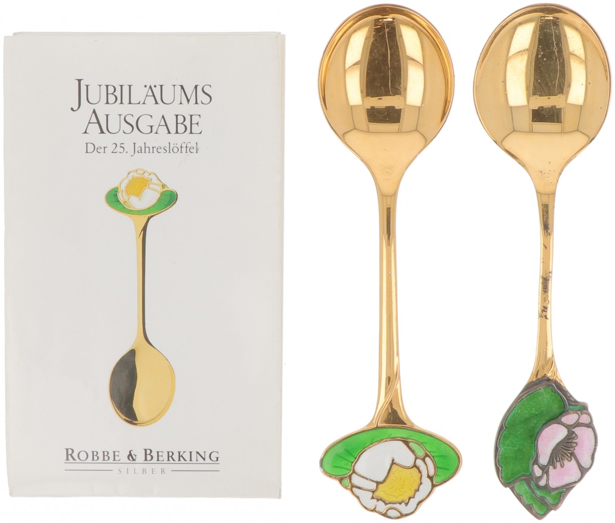 (2) delig lot jaarlepels "Robbe & Berking" zilver.