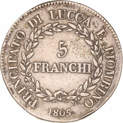 Italian States. Lucca. Felix and Elisa. 5 Franchi. 1805.