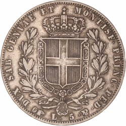 Italian States. Sardinia. Carlo Alberto. 5 Lire. 1848 P.
