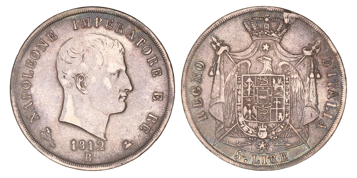 Italian States. Napoleonic Kingdom. Napoleon I. 5 Lire. 1812 B.