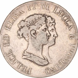 Italian States. Lucca. Felix and Elisa. 5 Franchi. 1806.