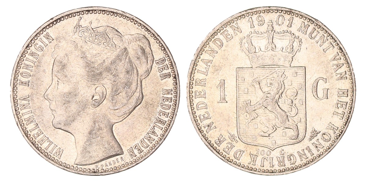 1 Gulden. Wilhelmina. 1901. Zeer Fraai / Prachtig.