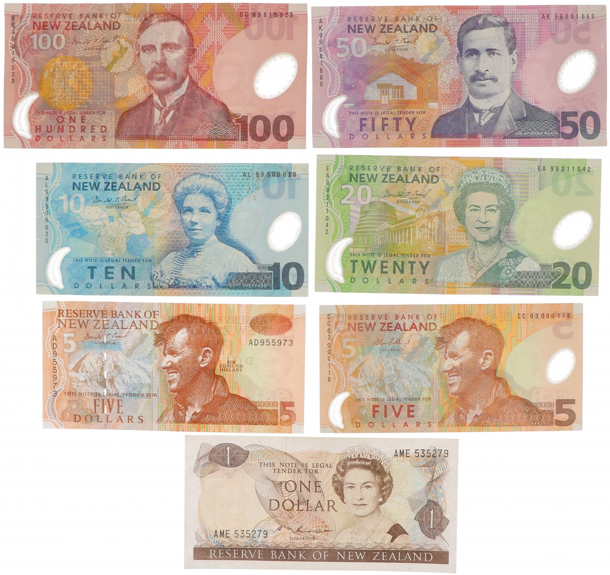 New Zealand. Lot 7 notes. Banknote. Type ND. - Very fine – UNC.