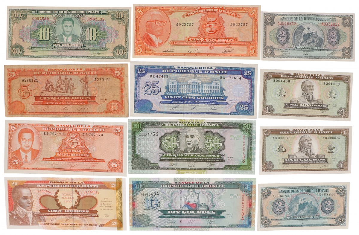 Haïti. Lot 12 notes. Banknote. Type 1987-2001. - Very good – UNC.