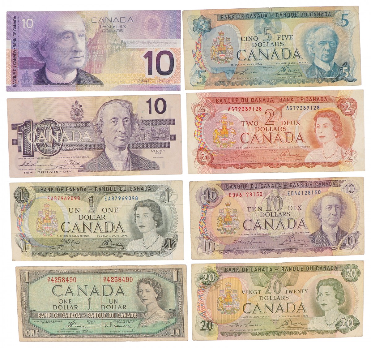 Canada. Lot 8 notes. Banknote. Type 1954-2001. - Very good – UNC.