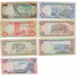 Jamaica. Lot 7 notes. Banknote. Type 1990-1995. - Fine – UNC.