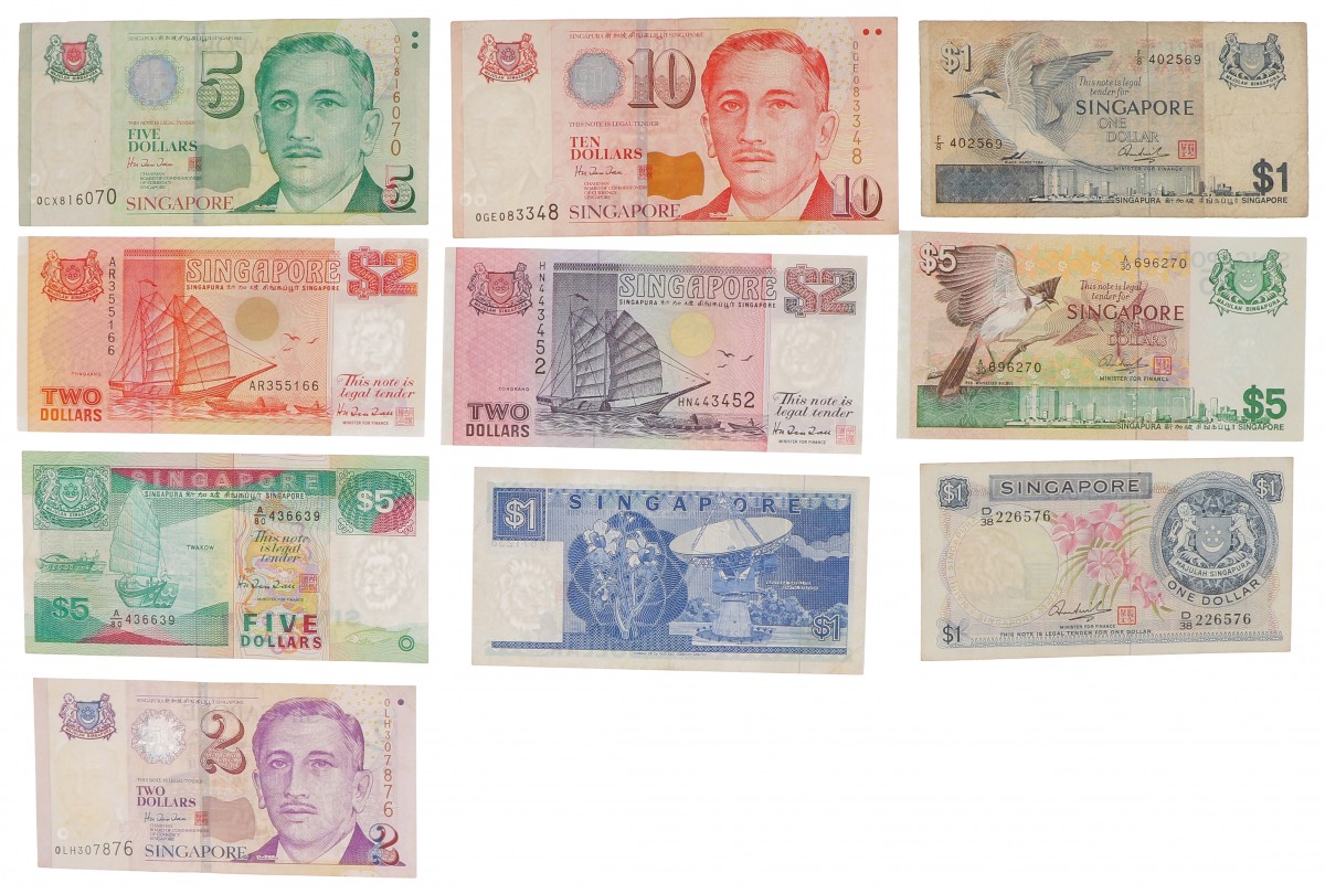 Singapore. Lot 10 notes. Banknote. Type ND. - Very good – UNC.
