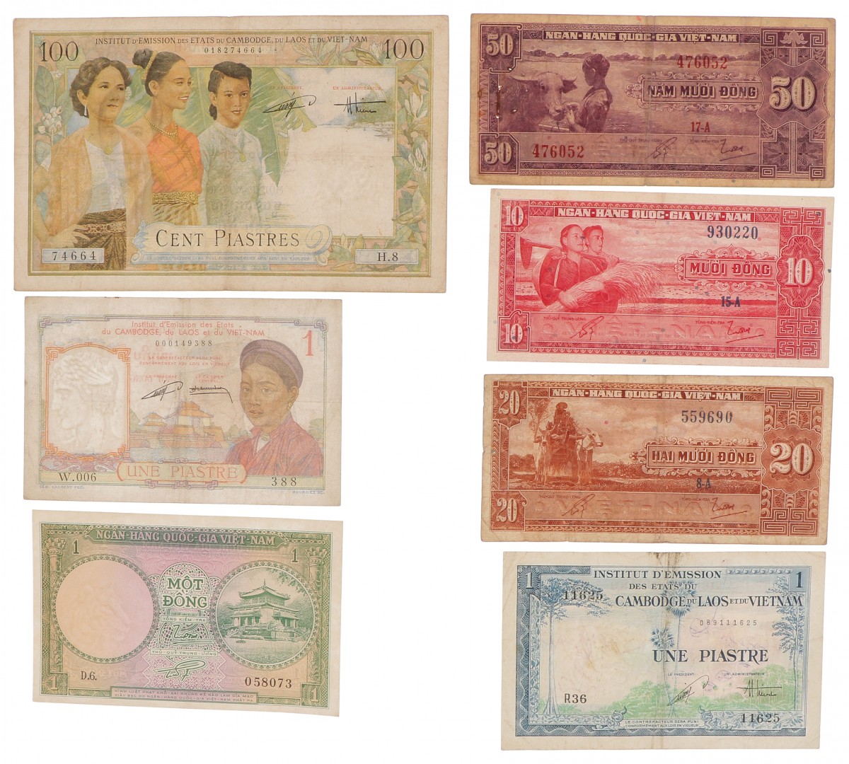 Vietnam. Lot 7 notes. Banknote. Type ND. - Very good – UNC.