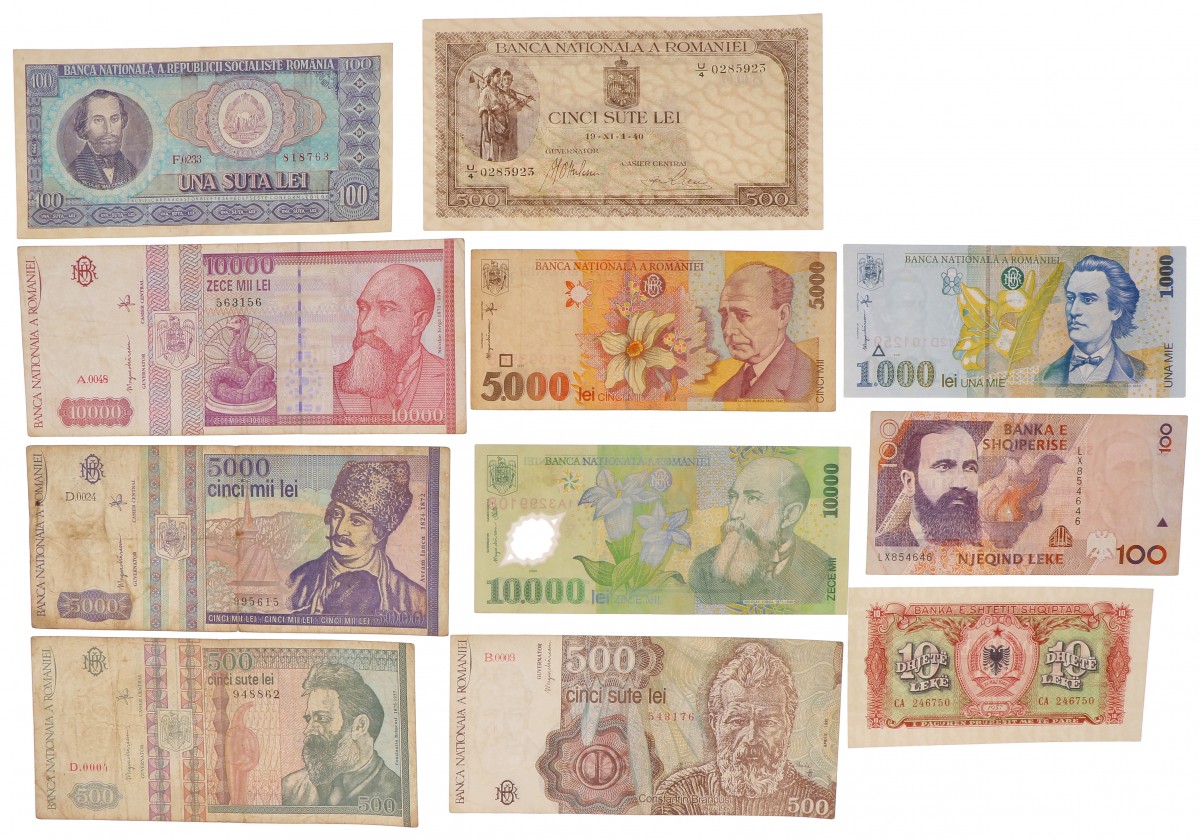 Romania. Lot 11 notes. Banknote. Type 1940-2000. - Very good – UNC.