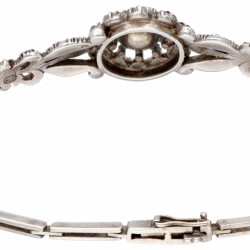 Zilveren antieke ajour / opengewerkte armband bezet met roos geslepen diamant - 925/1000.