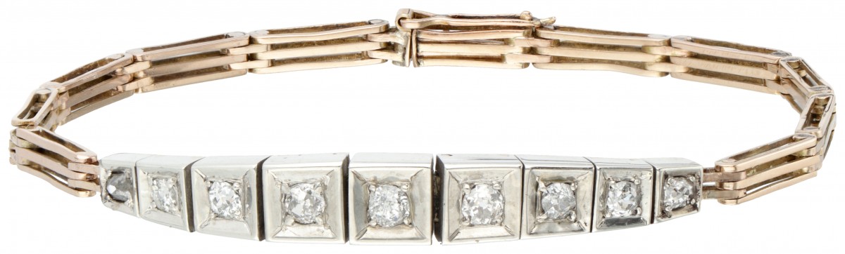 18 kt. Roségouden art deco armband bezet met ca. 0.58 ct. diamant.