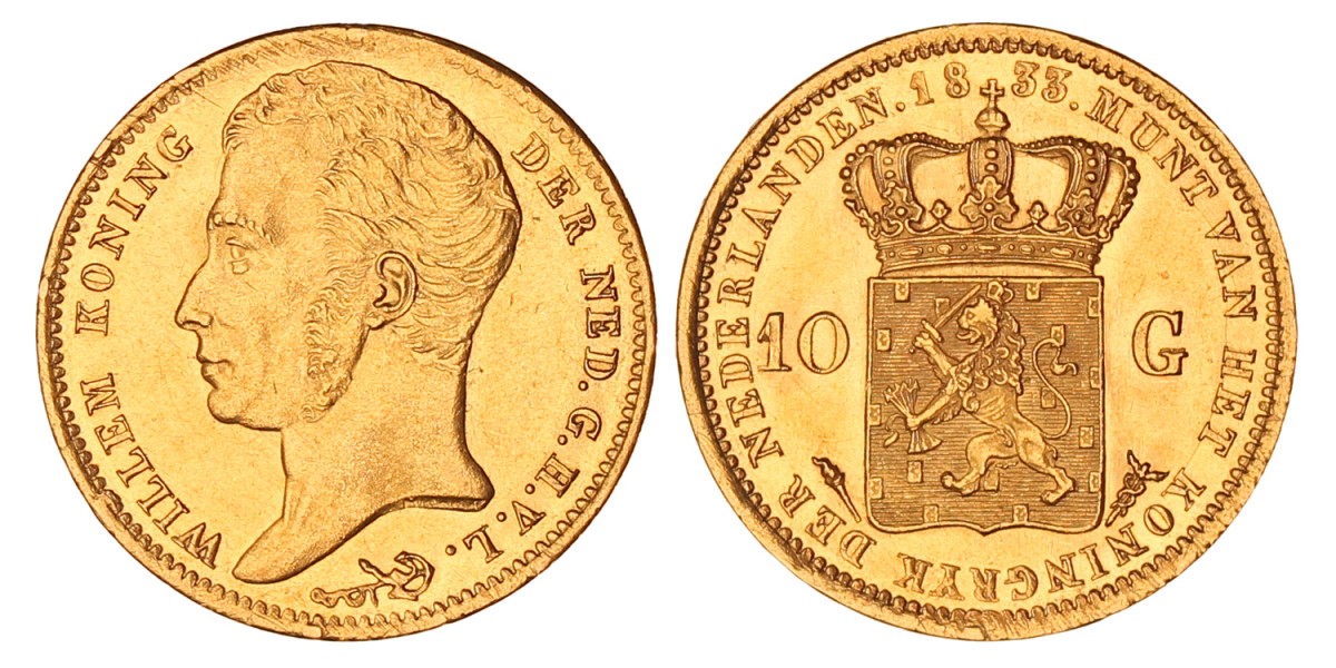 10 gulden goud. Willem I. 1833. Prachtig -.