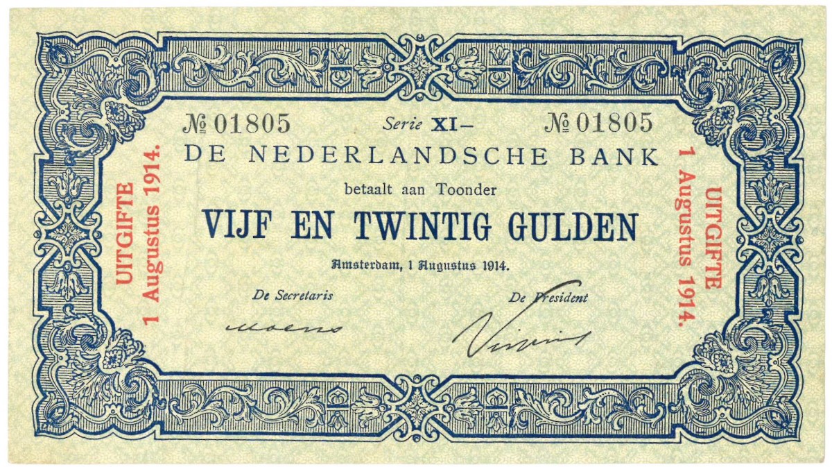Nederland. 25 gulden. Bankbiljet. Type 1914. - Zeer Fraai +.