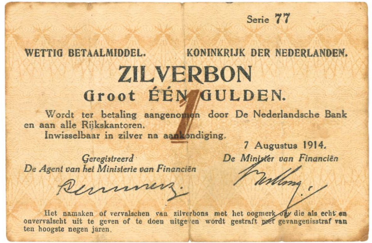 Nederland. 1 gulden. Zilverbon. Type 1914. - Fraai +.