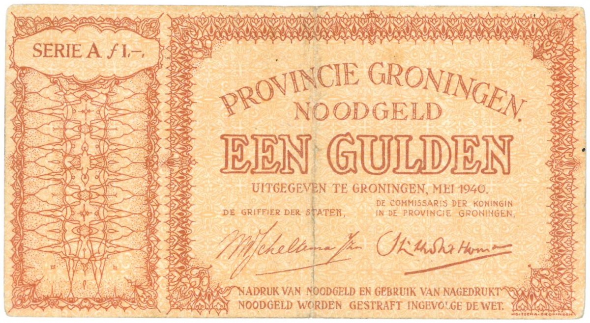 Nederland. 1 gulden. Noodgeld. Type 1940. Type Groningen. - Fraai +.