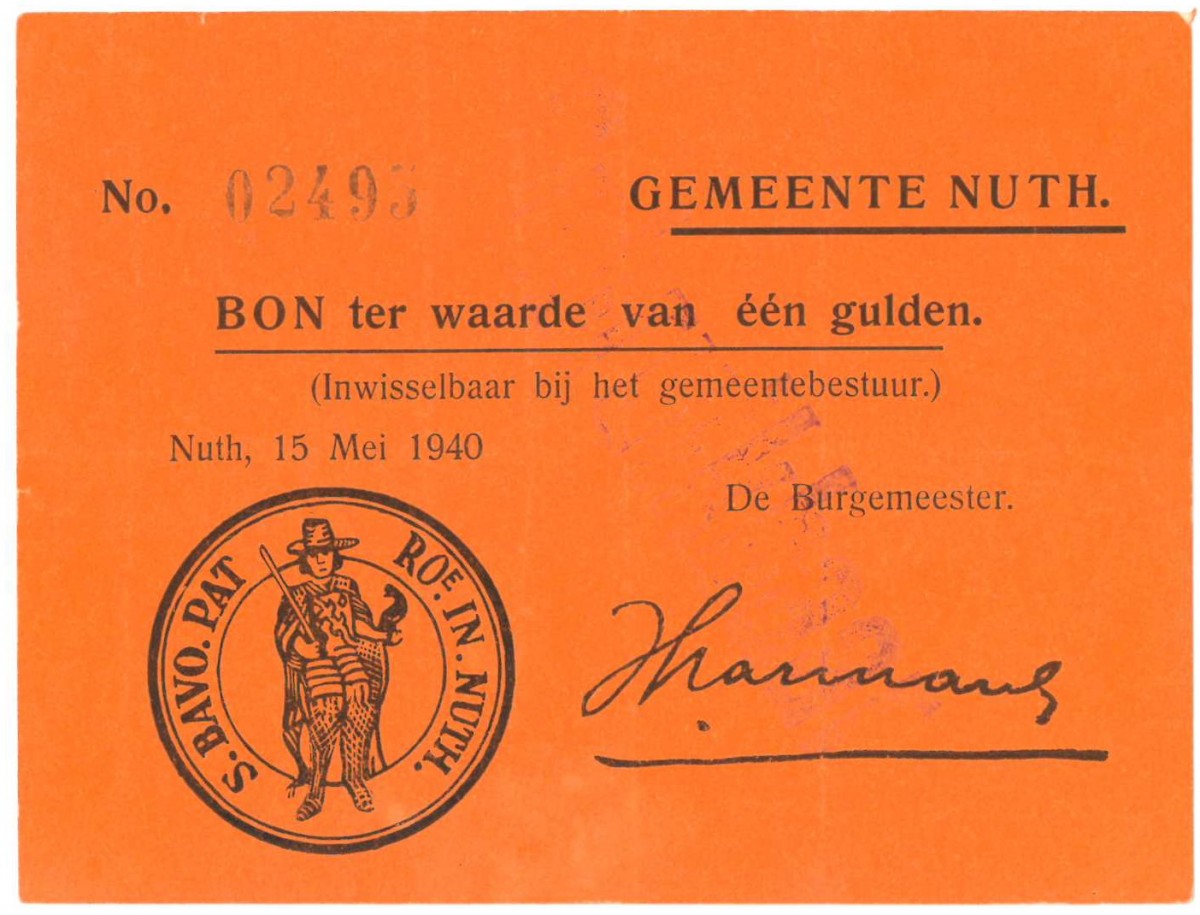 Nederland. 1 gulden. Noodgeld. Type 1940. Type Nuth. - Zeer Fraai.