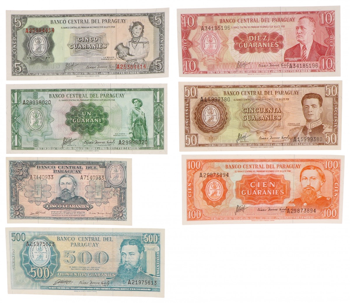 Paraguay. Lot 7 notes. Banknote. Type ND. - Very fine / Extremely fine.