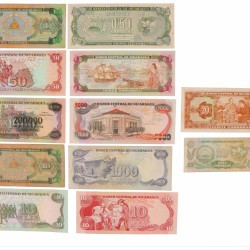 Nicaragua. Lot 12 notes. Banknote. Type 1978-1995. - Fine – UNC.