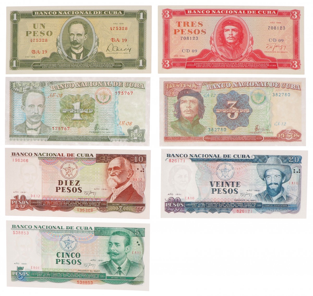 Cuba. Lot 7 notes. Banknote. Type 1988-1995. - UNC.