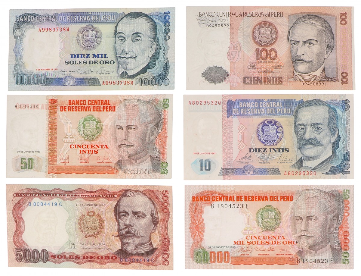 Peru. Lot 6 notes. Banknote. Type 1987. - UNC.