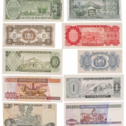 Bolivia. Lot 10 notes. Banknote. Type 1945-1984. - UNC.