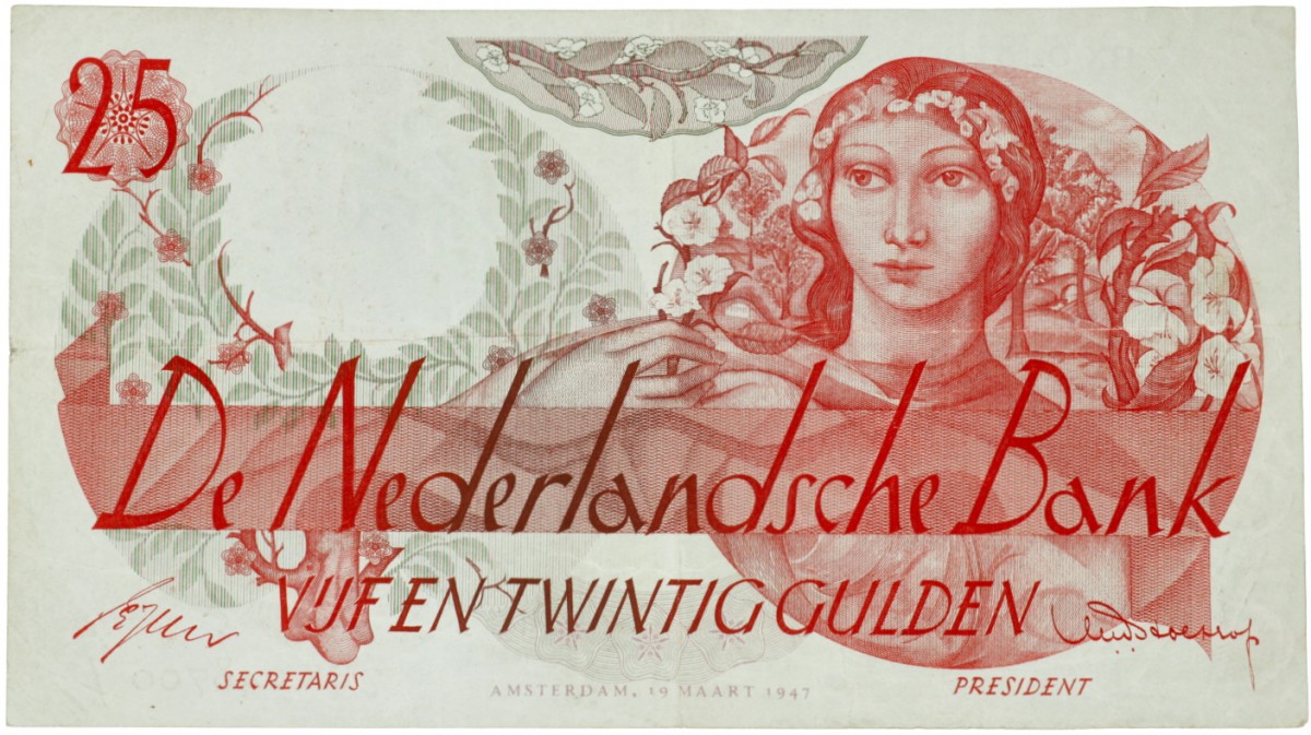 Nederland. 25 gulden. Bankbiljet. Type 1947. Type Flora. - Zeer Fraai -.