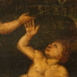 Noordelijke Romanist ca. 1600. Charitas / Liefdadigheid - Een moederfiguur met spelende kinderen in een hof.