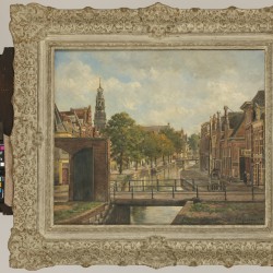 Jaap Wigersma (Noord 1877 - 1957 Haarlem). Gezicht de Bakenessergracht te Haarlem met de Bakenessertoren.