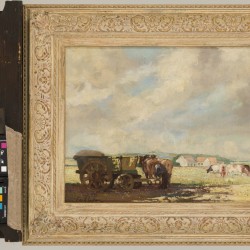 Gustave Facq / Fack (Doornik 1902 - 1971), Een paard en kar in een weidelandschap.