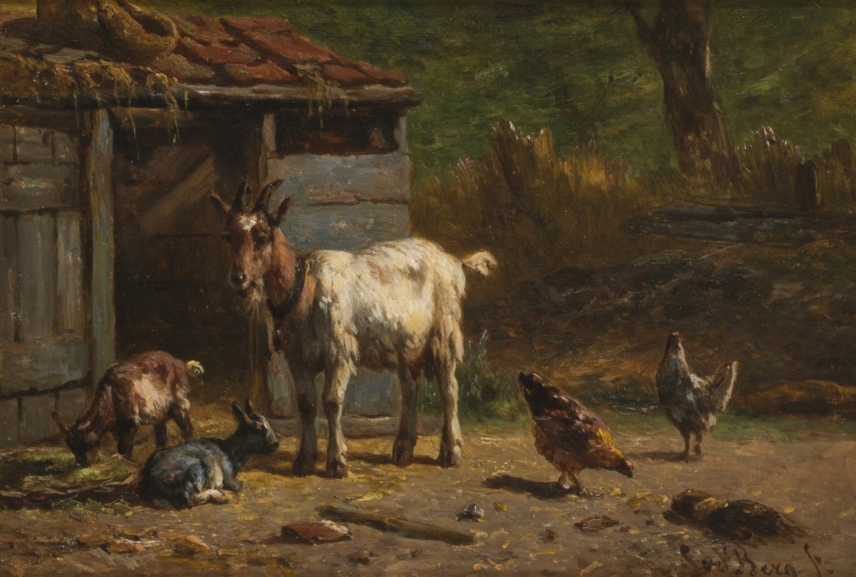 Simon van den Berg (Overschie 1812 - 1891 Arnhem), Kleinvee bij een stal