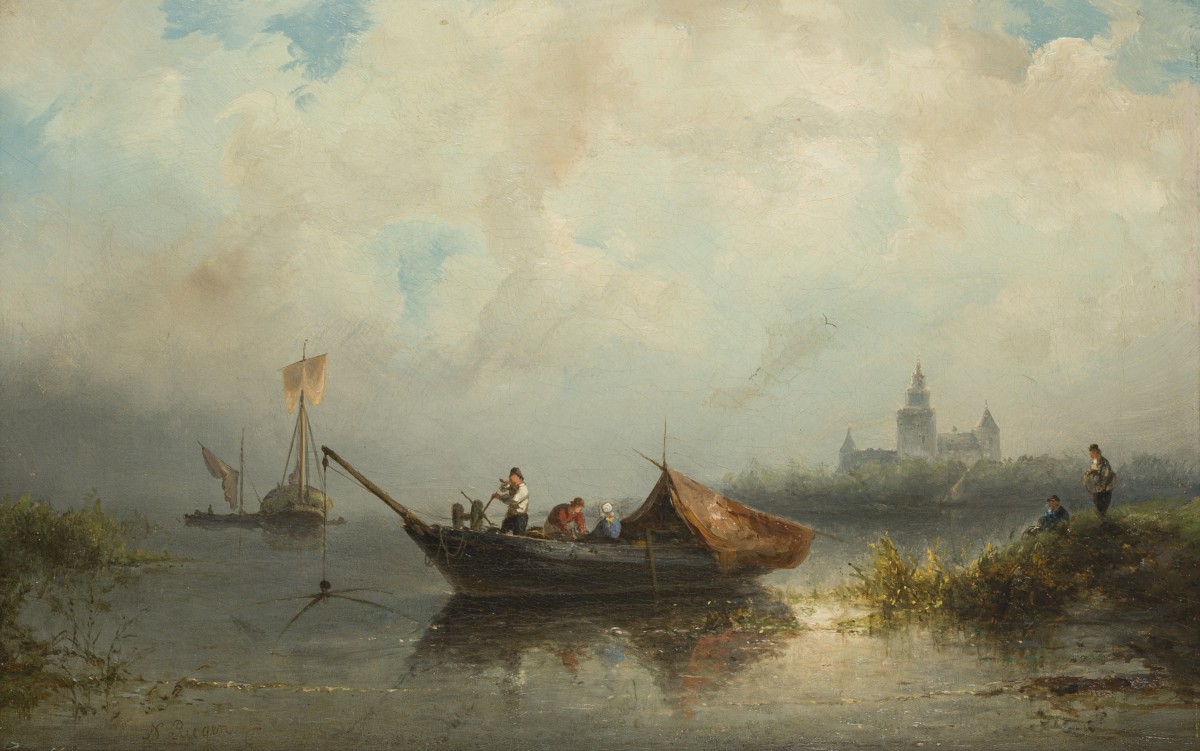 Nicolaas Riegen (Amsterdam 1827 - 1889), Palingvissers.