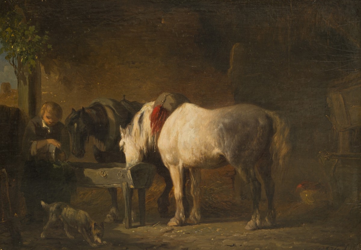Pieter Frederik van Os (Amsterdam 1808 - 1892 Haarlem), Paarden bij de trog.