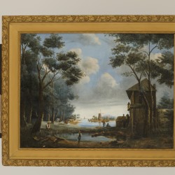 Toegeschreven J.F. Spohler. Figuren aan de waterkant bij een watermolen.