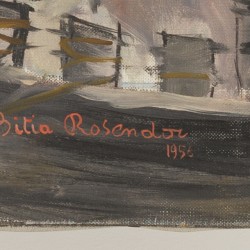 Bitia Rosendor (Jeruzalem ? - 2013 Brussel), Een gezicht op de dokken in Antwerpen; Twee oudere mannen. (2x)
