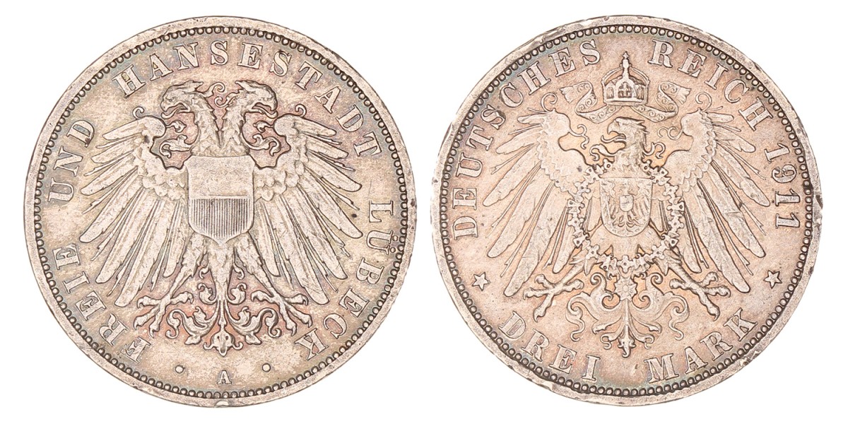 German states. Lübeck. 3 Mark. 1911 A.