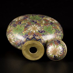 Een cloisonné snuff bottle met floraal decor, gemerkt Qianglong, China, 19e eeuw.