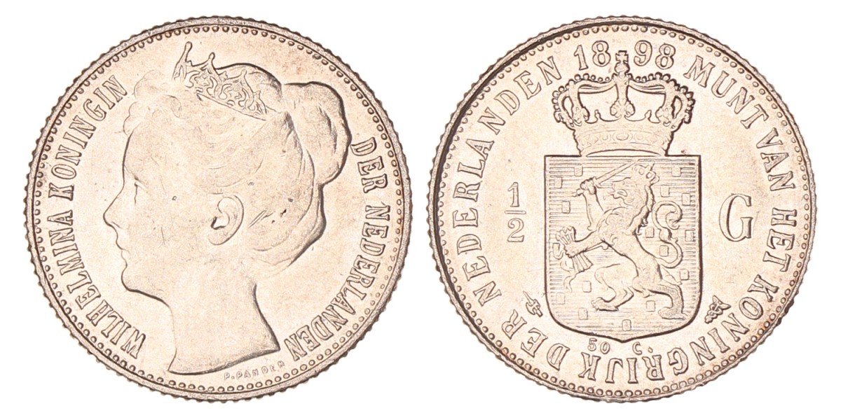 ½ Gulden. Wilhelmina. 1898. Prachtig.