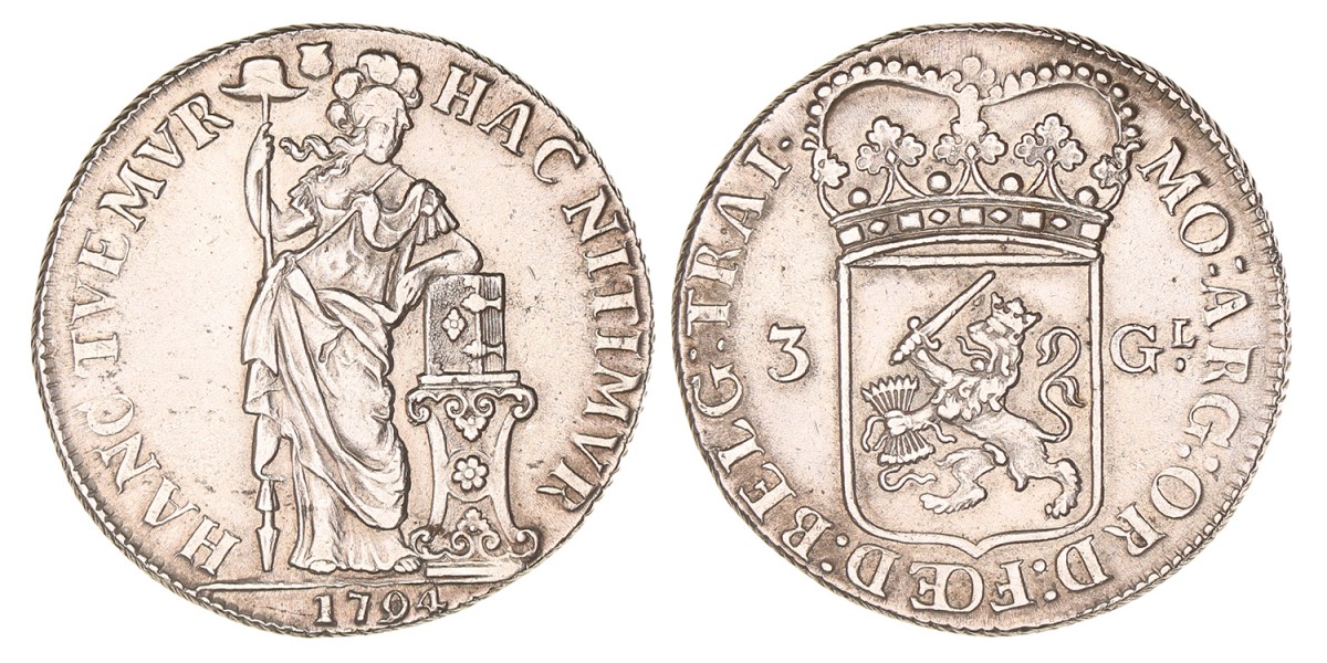 3 Gulden -generaliteits-. Utrecht. 1794. Zeer Fraai +.