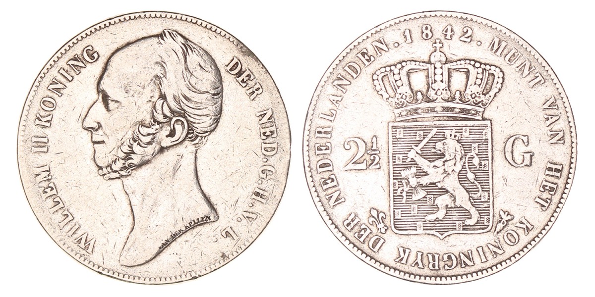 2½ Gulden. Willem II. 1842. Fraai / Zeer Fraai.