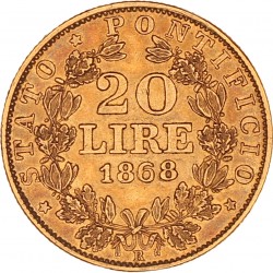 Italian States. Papal states. Pius IX. 20 Lire. 1868.