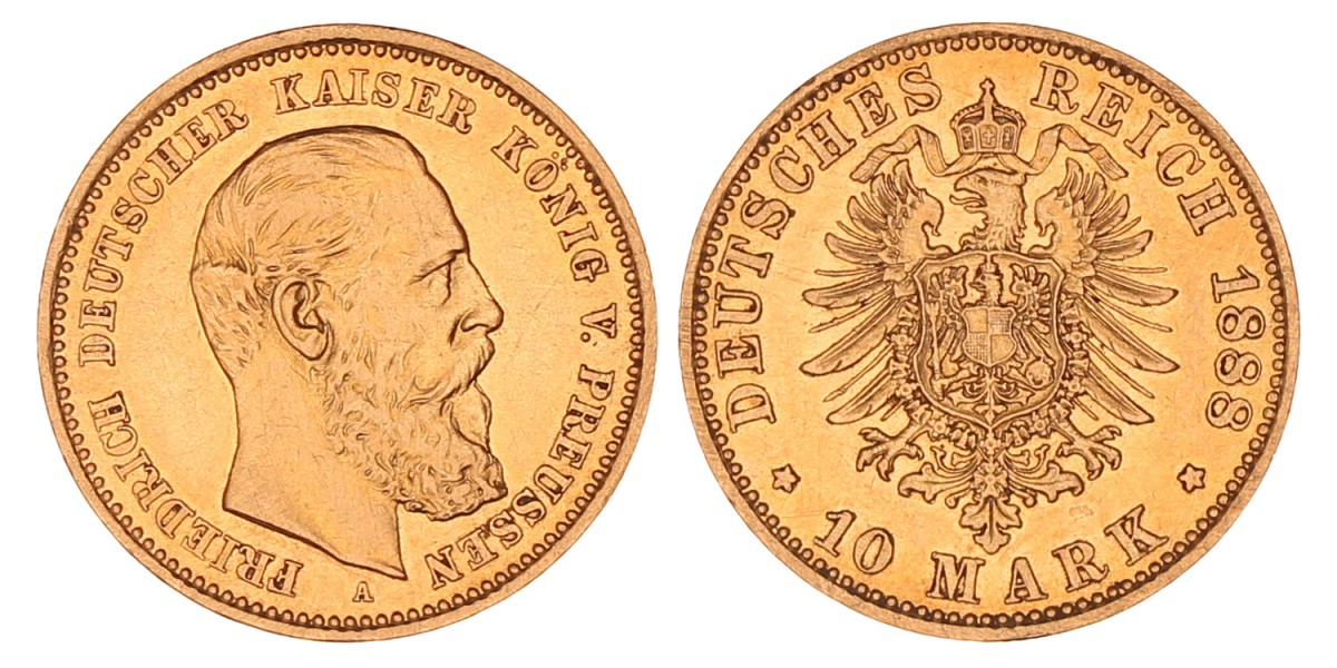 German states. Prussia. Friedrich III. 10 Mark. 1888 A.