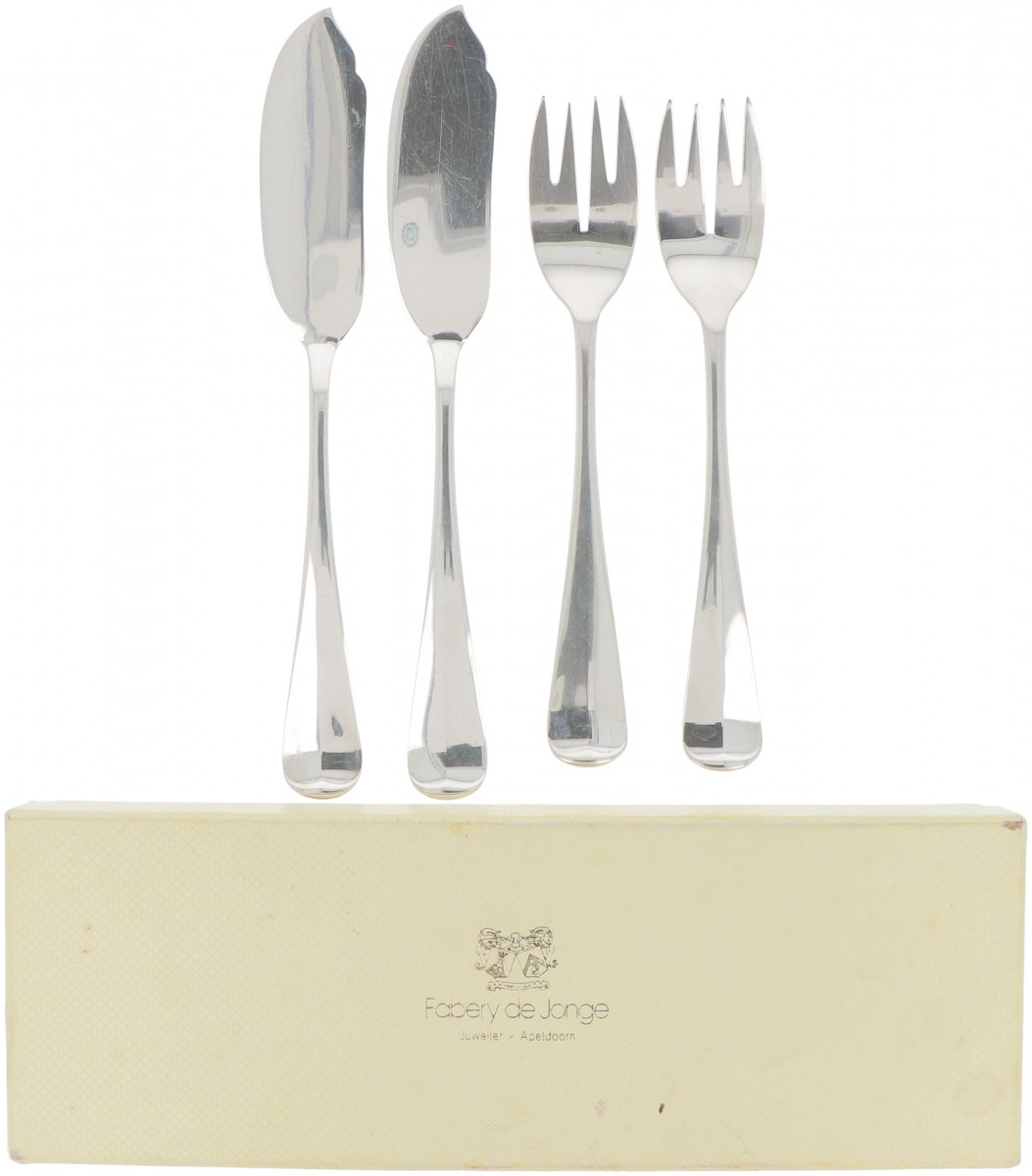 (4) delige set visbestek zilver.