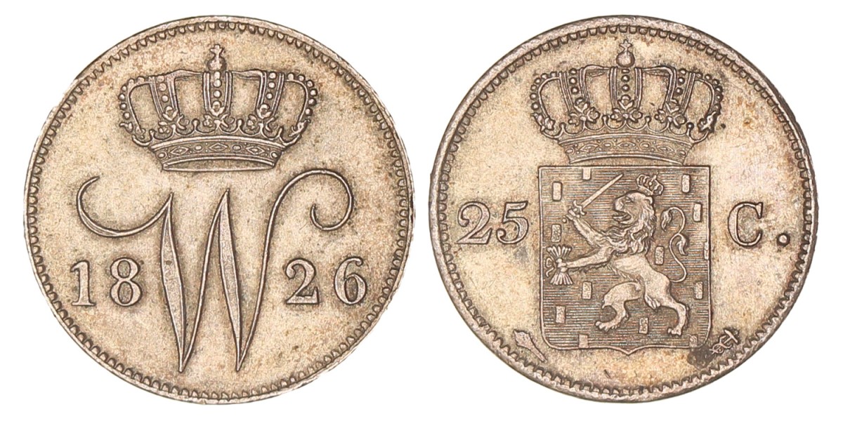 25 Cent. Willem I. 1826 U. Prachtig.